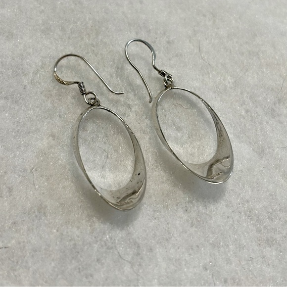 Vintage Sterling Silver Oval Drop Earrings 925 - Picture 11 of 15
